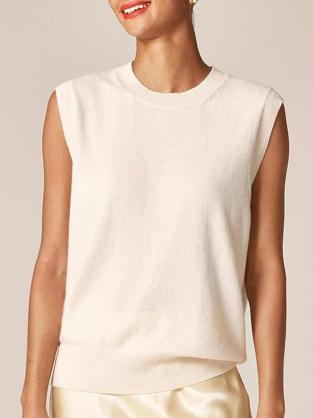 NWT! J. CREW Women’s 100% Cashmere relaxed sweater-vest hthr muslin large CM660